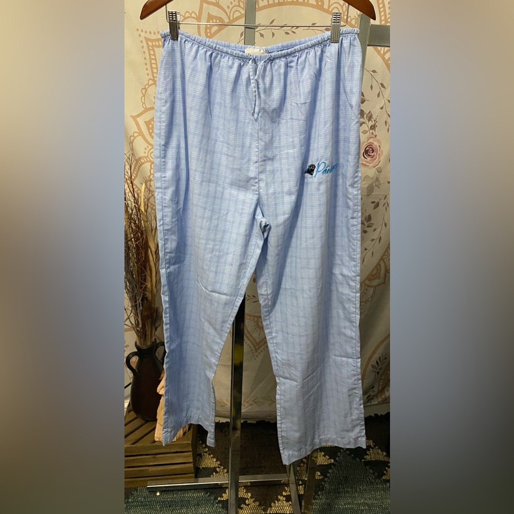 Vintage Reebok Carolina Panthers Pajama Pants Light Blue Checkered Pattern